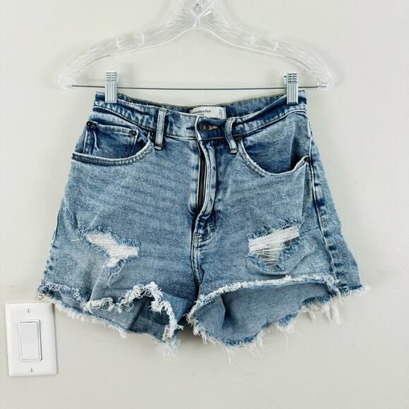 Abercrombie & fitch high rise short distressed med light wash woman’s 26 - Picture 1 of 8